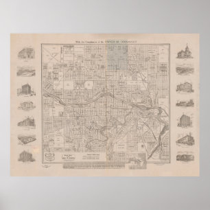 Old Calgary Canada Map (1913) Poster