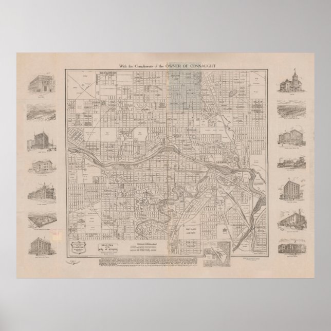 Old Calgary Canada Map (1913) Poster (Vorne)