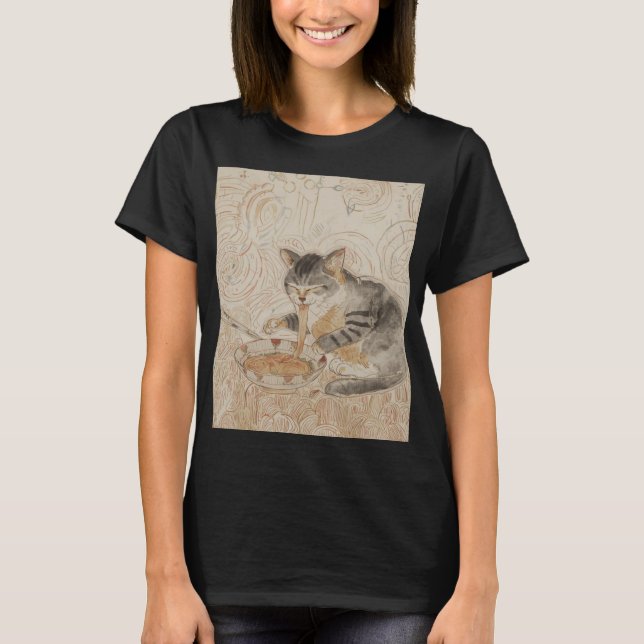 Old Cat Eating Ramen T-Shirt (Vorderseite)