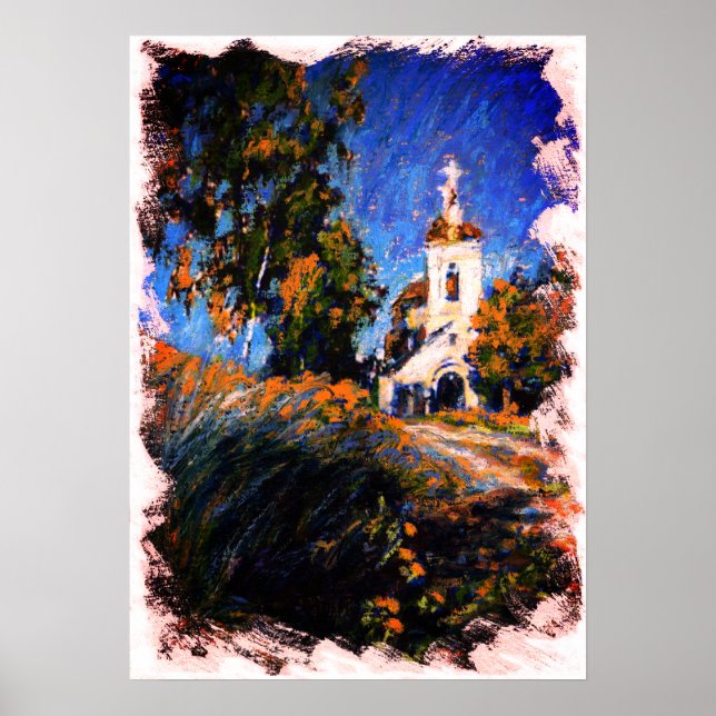 Old Church in Slotino Village, Moskau, Russland Poster (Vorne)