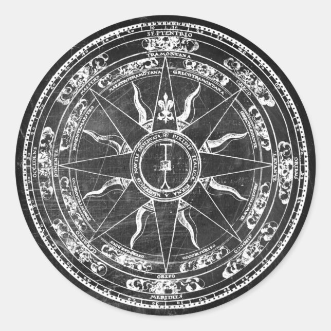 Old Compass Rose (B&W) Runder Aufkleber (Vorderseite)