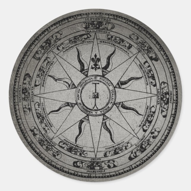 Old Compass Rose (B&W) Runder Aufkleber (Vorderseite)