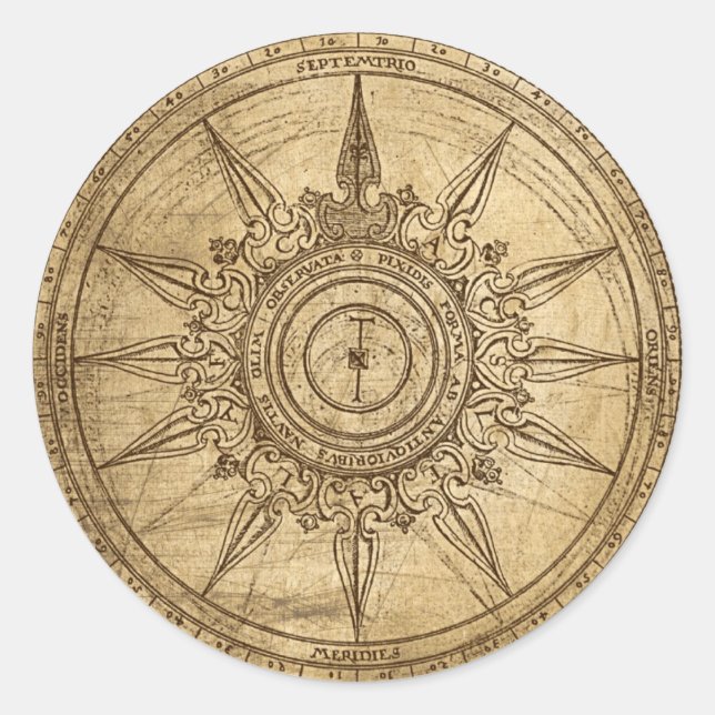 Old Compass Rose Runder Aufkleber (Vorderseite)