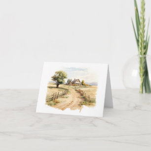 Old Country Lane mit Old Farm House BLANK Karte