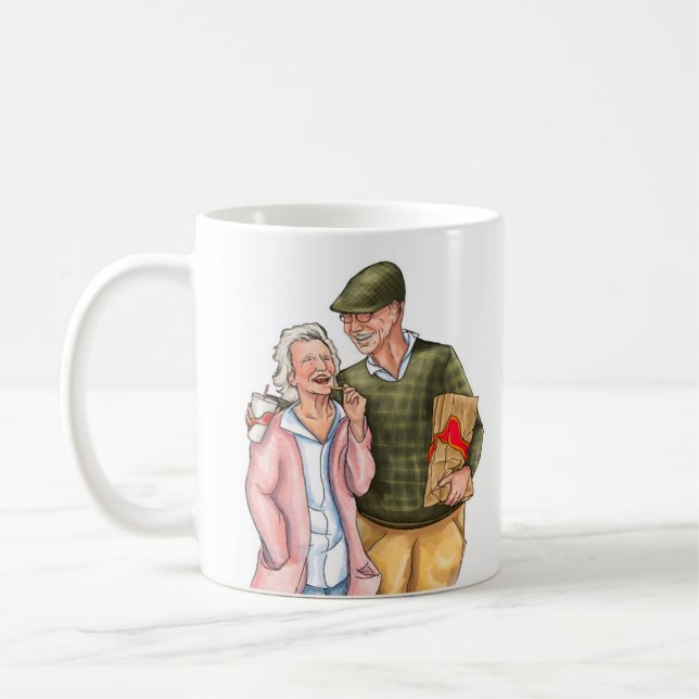 Old Couple Vollfarbe Jubiläum Rechte Hand Kaffeetasse (Links)