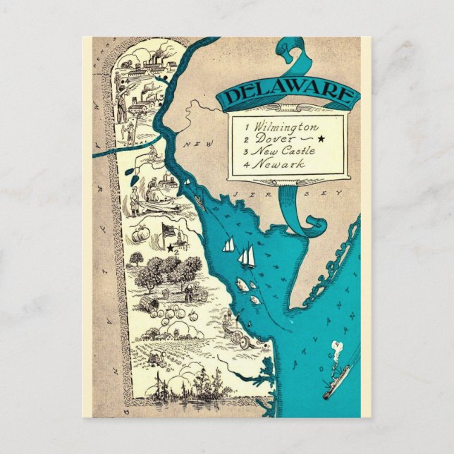 Old Delaware Map Postkarte (Vorderseite)