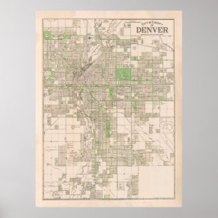Old Denver CO Map (1908) Vintag Colorado Poster