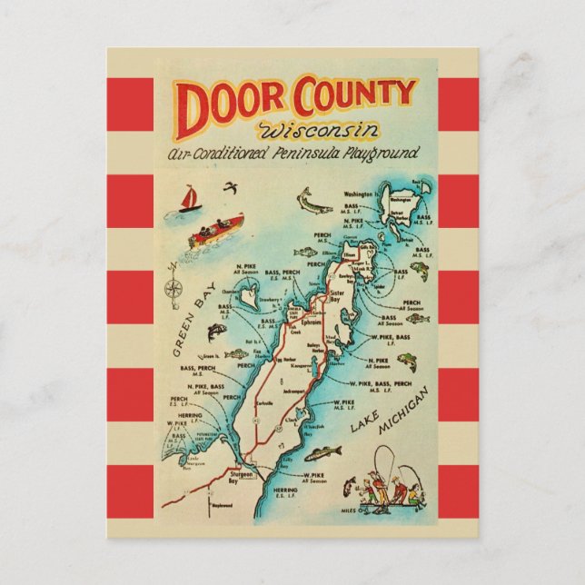 Old Door County Map Postcard Postkarte (Vorderseite)