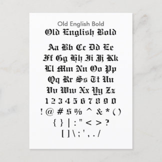 Old English Bold - Zazzle Schriftart Sampler Sheet Postkarte