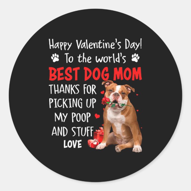 Old English Bulldog Dog Mom Valentines Day Fu  Runder Aufkleber (Vorderseite)