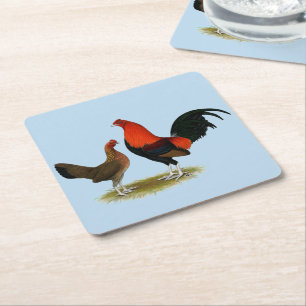 Old English Game Bantams: BB Red Pair Rechteckiger Pappuntersetzer