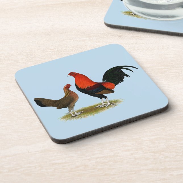 Old English Game Bantams: BB Red Pair Untersetzer (Linke Seite)