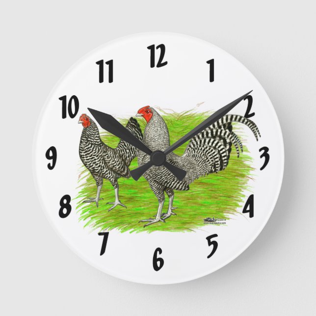 Old English Game Barred Chickens Runde Wanduhr (Vorderseite)
