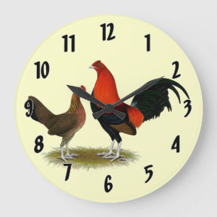 Old English Game Zwerghühner: BB Rot Paar Große Wanduhr