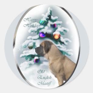 Old English Mastiff Christmas Geschenke Runder Aufkleber
