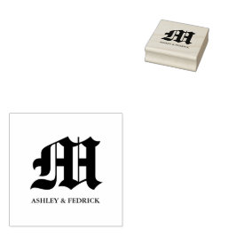 Old English Monogram Bride & Groom Wedding Gummistempel