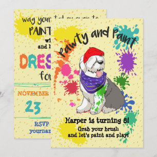 Old English Sheep Dog Art Invitation de fête d'ann