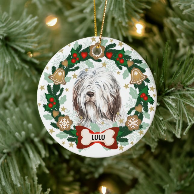 Old English Sheep Dog Weihnachtskeks Keks Kranz Keramik Ornament (Baum)