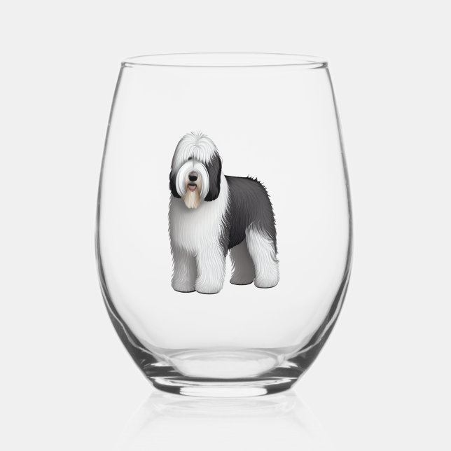 Old English Sheepdog 10 Weinglas Ohne Stiel (Vorderseite)