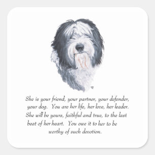Old English Sheepdog Andenken Quadratischer Aufkleber