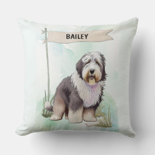 Old English Sheepdog Aquarell personalisierter Hun Kissen
