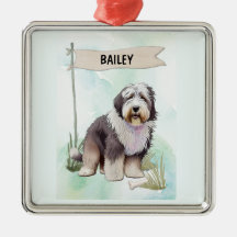 Old English Sheepdog Aquarell personalisierter Hun