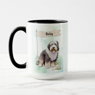 Old English Sheepdog Aquarell Personalisierter Hun Tasse