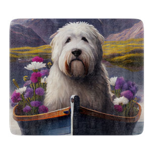 Old English Sheepdog auf dem Paddel: Ein landschaf Schneidebrett