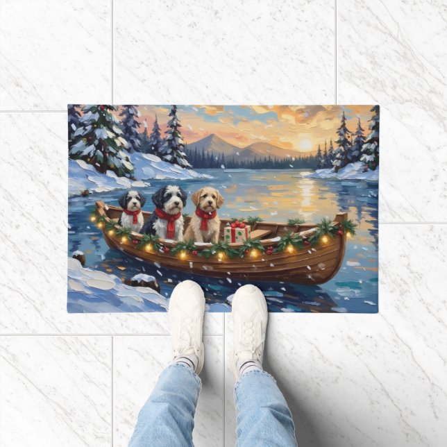 Old English Sheepdog Christmas Boat Holiday Fußmatte (Indoor)