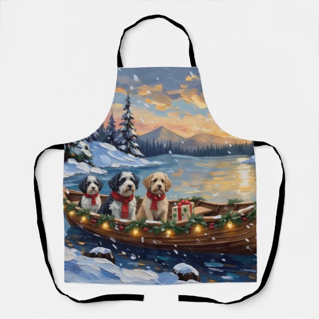 Old English Sheepdog Christmas Boat Holiday Schürze (Vorderseite)