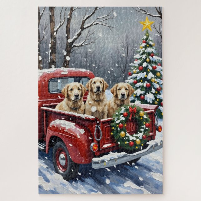 Old English Sheepdog Christmas Red Truck Holiday (Vertikal)