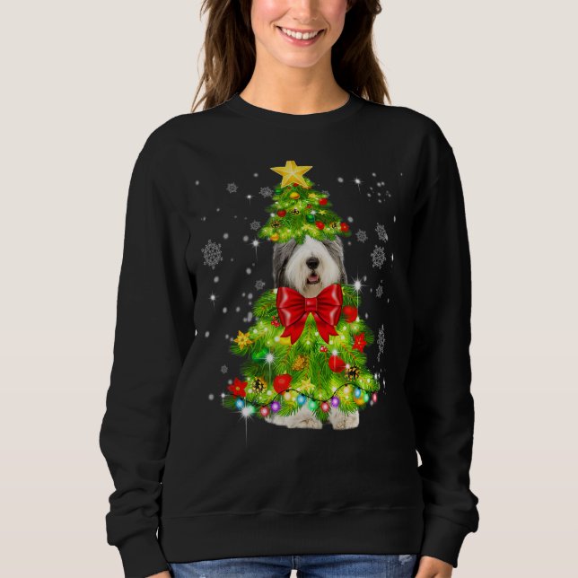 Old English Sheepdog Christmas Tree Light Xmas Dog Sweatshirt (Vorderseite)