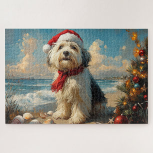 Old English Sheepdog Christmas Vintag Beach