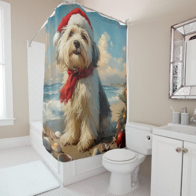 Old English Sheepdog Christmas Vintag Beach Duschvorhang (Beispiel)
