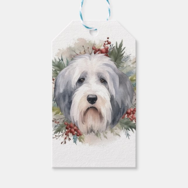 Old English Sheepdog Christmas Wreath Festivals Geschenkanhänger (Vorderseite)