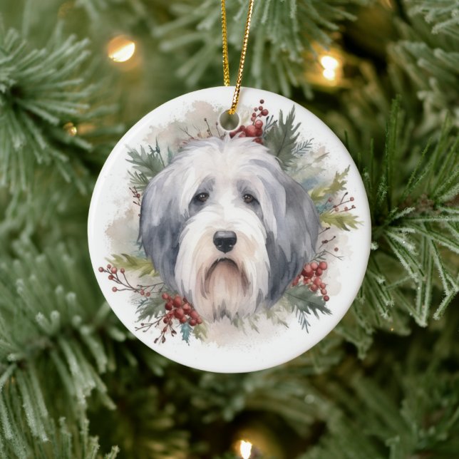 Old English Sheepdog Christmas Wreath Festivals Keramik Ornament (Baum)