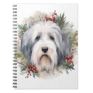 Old English Sheepdog Christmas Wreath Festivals Notizblock