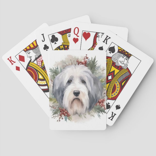 Old English Sheepdog Christmas Wreath Festivals Spielkarten (Rückseite)