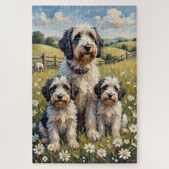 Old English Sheepdog-Daisy-Weide-Kunst (Vertikal)