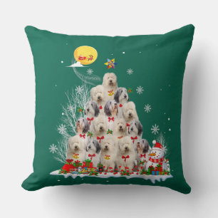 Old English Sheepdog Dog Reindeer Pine Christmas Kissen