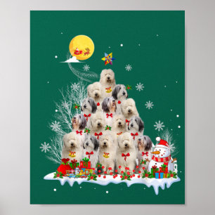 Old English Sheepdog Dog Reindeer Pine Christmas Poster