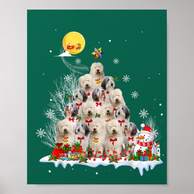 Old English Sheepdog Dog Reindeer Pine Christmas Poster (Vorne)