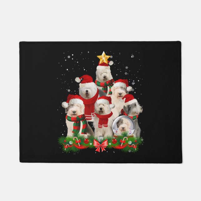 Old English Sheepdog Dog Weihnachtsbaum Fußmatte (Vorderseite)