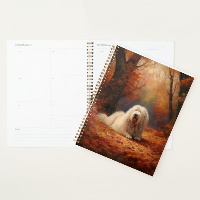 Old English Sheepdog en automne Leaves Fall Inspir (Devant avec enveloppe)