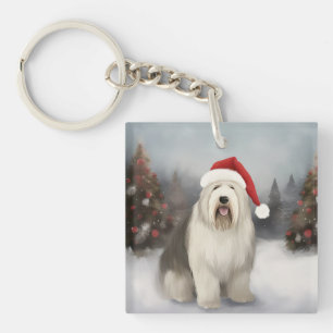 Old English Sheepdog en Noël de neige