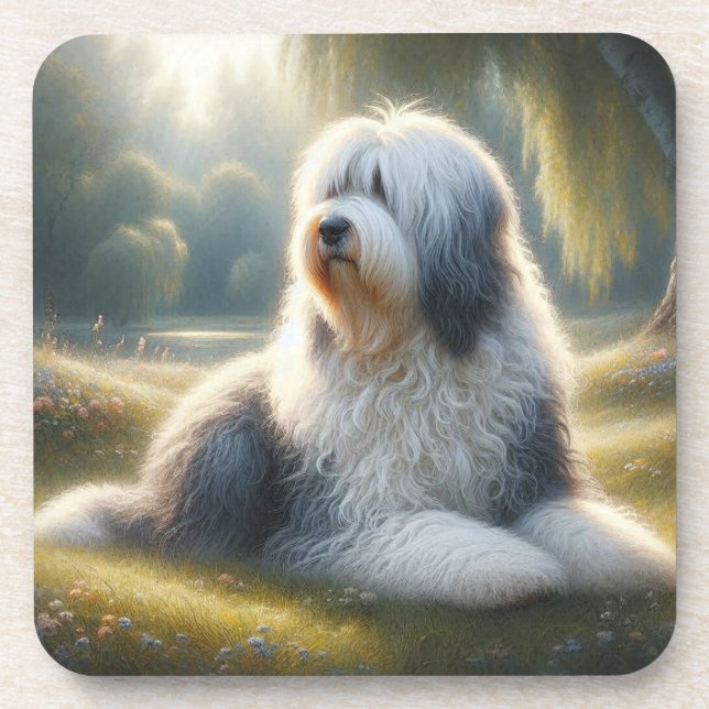 Old English Sheepdog Getränkeuntersetzer (Vorderseite)