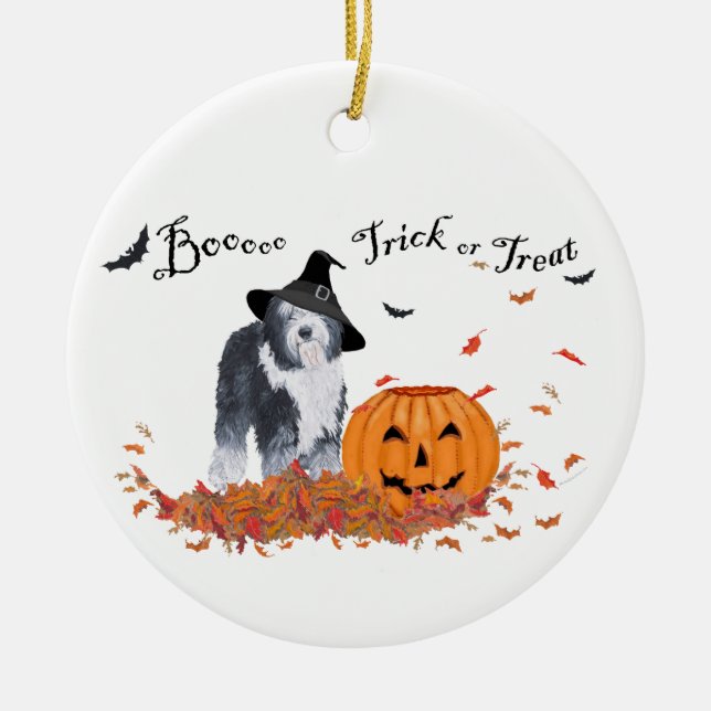 Old English Sheepdog Halloween Keramik Ornament (Vorne)