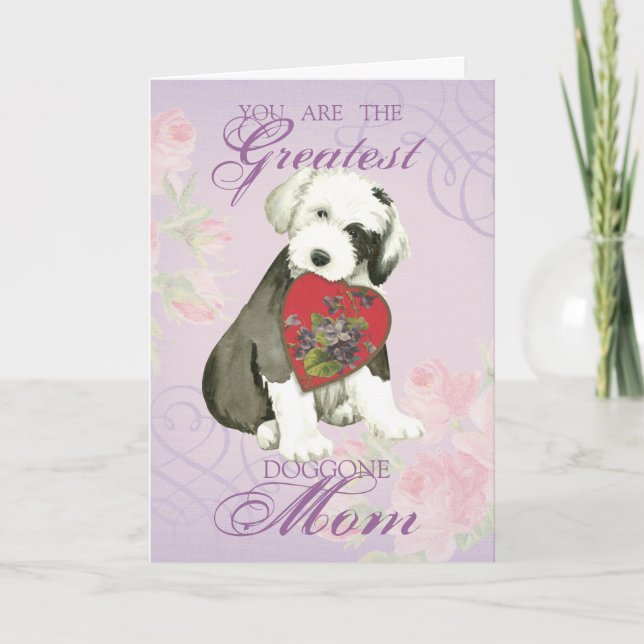 Old English Sheepdog Herz-Mama Karte (Vorderseite)