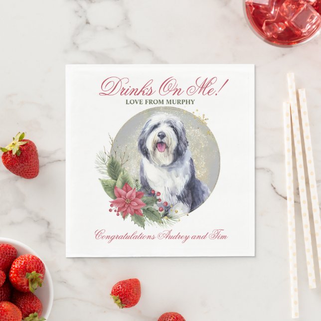 Old English Sheepdog Hochzeit von Napkins mit Foto Serviette (Beispiel)