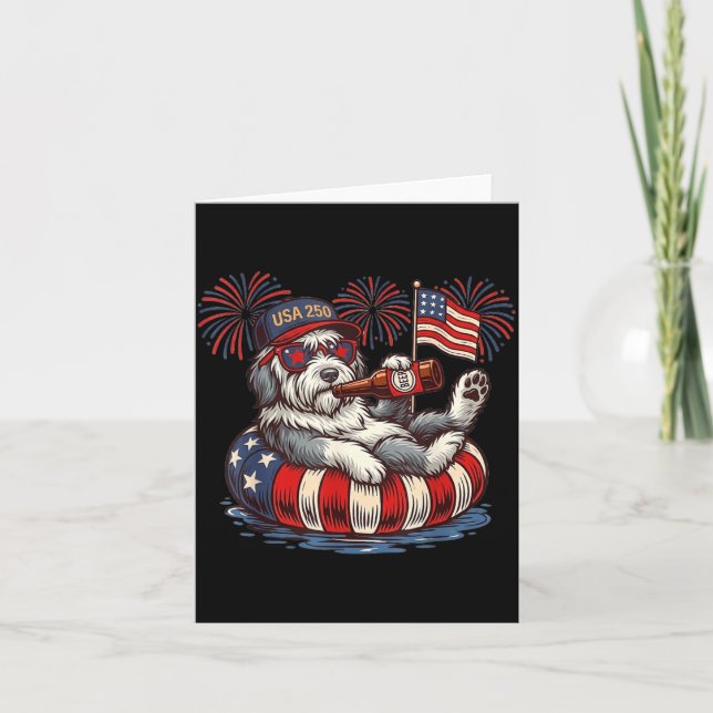 Old English Sheepdog Hund 250. patriotisches Ameri Karte (Vorderseite)